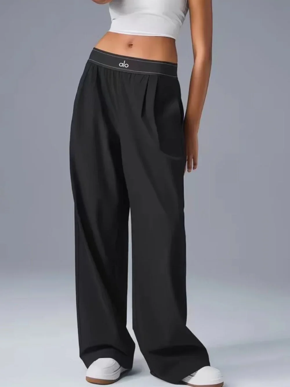 Alo Yoga Regular Suit Up Trouser Black Wide Leg Pants👖Summer Lightweight Breezy
